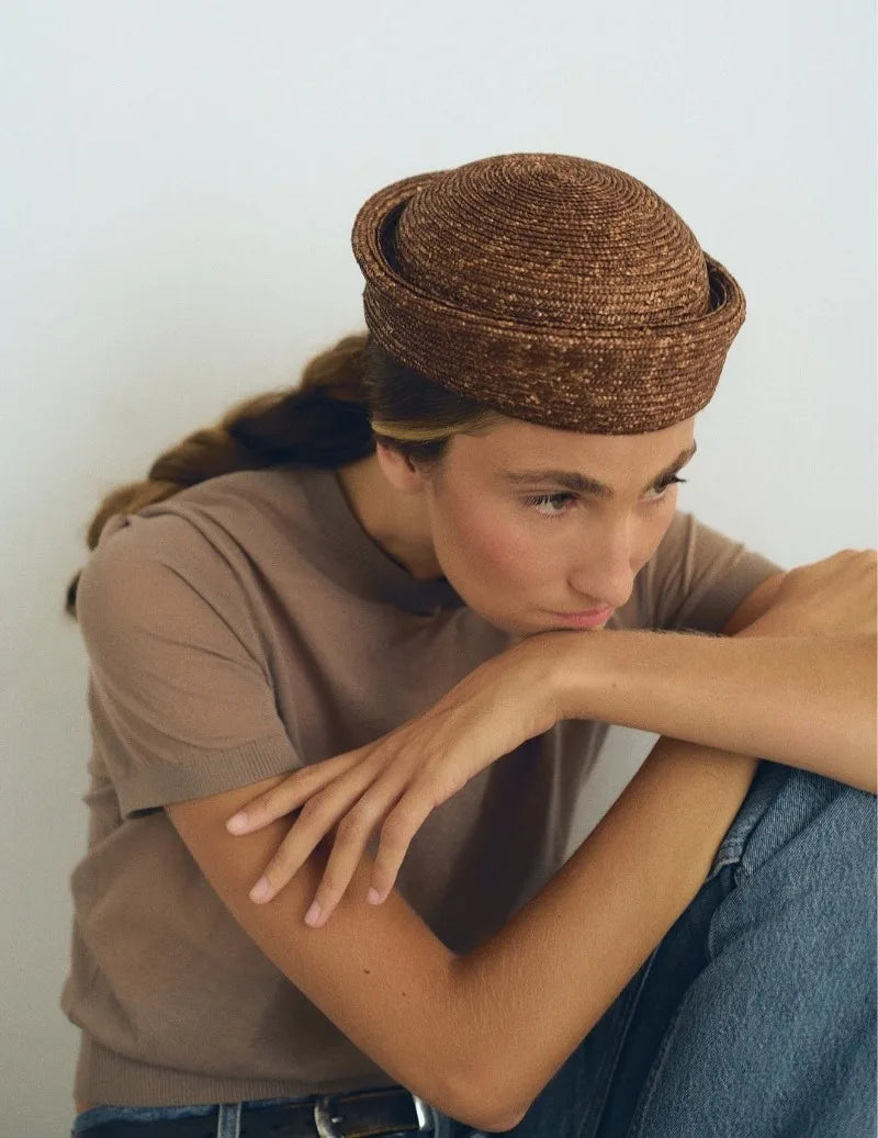chapeau bibi en paille naturelle vintage